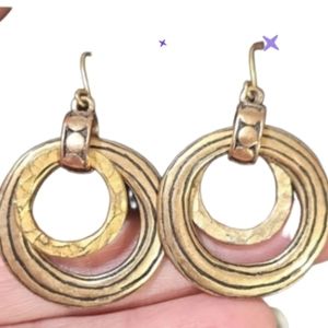 Vintage New Hammered layered circle dangles gold toned